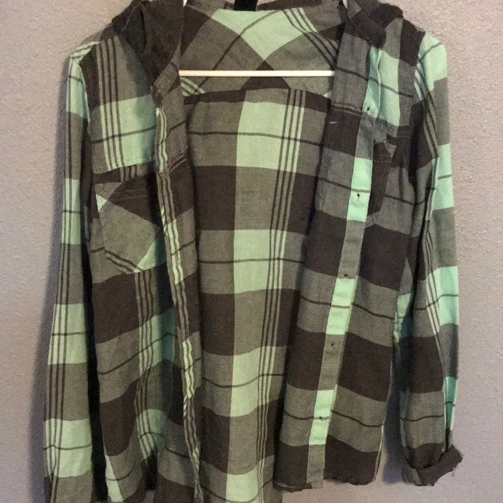 Mint green flannel with hood